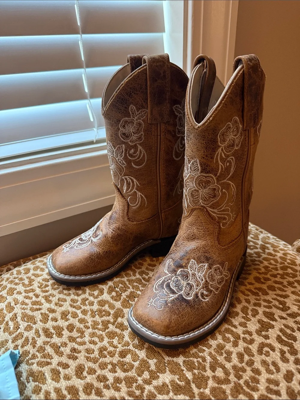Kids Brown Embroidered Western Boots